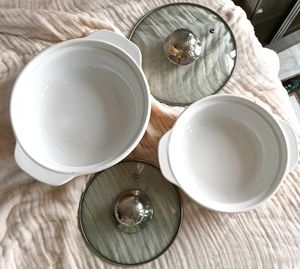 White Ceramic Casserole Dish with Glass L