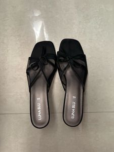 Stylish Black Bow Detail Slides