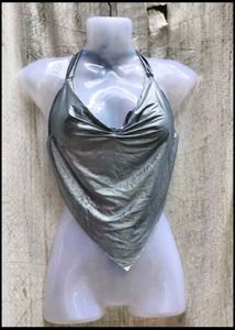 silver metallic halter top