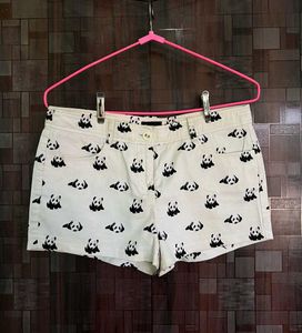 Cute Panda Print White Shorts