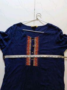 Vibrant Blue Embroidered Kurti