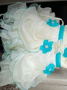 Elegant Turquoise &amp; White Flower Girl Dress
