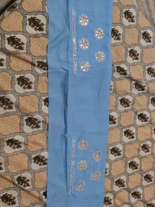 Blue Embroidered Kurta bottom work Set