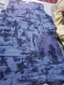 Blue Floral Print Sleeveless Kurta