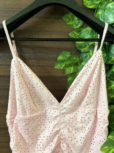 Chic Pink Eyelet Tiered Mini Dress