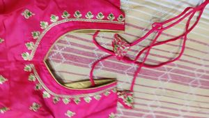 Beautiful green saree and pink blouse