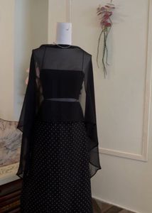 chiffon drape with polka dot flowy skirt