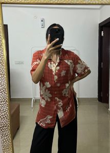 Floral Rust Orange Casual Chiffon Shirt