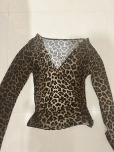 SAVANA Leopard Print Ruched Wrap Top