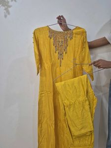 Yellow Embroidered Kurta with Pants