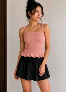 Pink Sparkly Smocked Crop Top