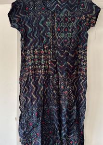 Patterned Navy Blue Ethnic Kurta, Bust- 38/40