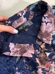 Navy Floral Print Sheer Blouse