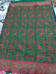 Royal Green Designer Saree with Embroidered Blouse