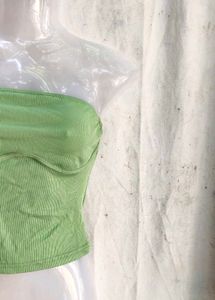 Green Ribbed Strapless Tube Top