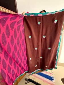 Embroidered flowery checkered saree with blouse pi