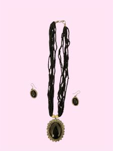 Black Beaded Necklace &amp; Earring Set