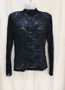 24138. Black Lace Mock Neck Long Sleeve Top