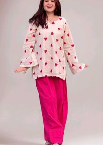 Heart Print Kurta with Pink Palazzo Pants