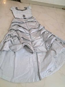 Elegant Silver Ruffle Gown