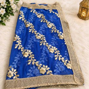 Blue Dupatta with Gold Embroidery