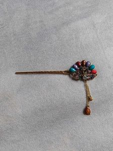 Vintage Peacock Hairpin with Gems