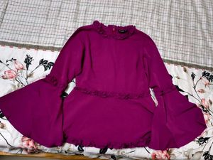 Ruffled Bell Sleeve Magenta Top
