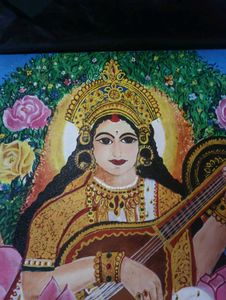 Saraswati Idol Canvas with Veena and Swan