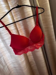 Red Lace Trim Push-Up Bra