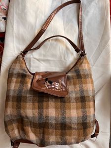 Plaid Shoulder Bag with Cute Detail