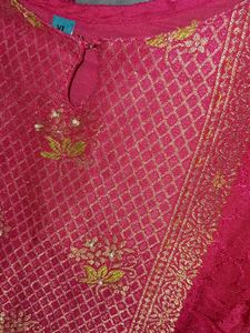 Vibrant Pink Kurta with Gold Embroidery