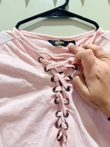 Cute Pink Lace-Up T-Shirt