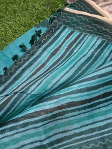 Beautiful Teal Saree with Floral Print