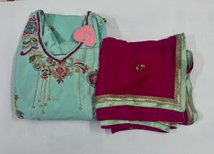 Teal & Pink Embroidered Salwar Kameez