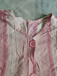 Pink Striped Button-Up Kurti