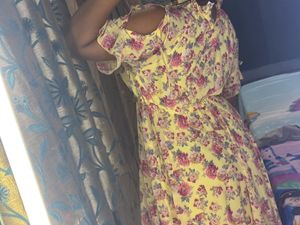 Yellow Floral Cold Shoulder Dress