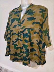 Versatile Camouflage Print Button-Up Top