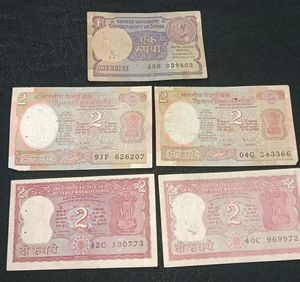 Old Indian Currency- 2rs Notes And 1rs Note(5notes