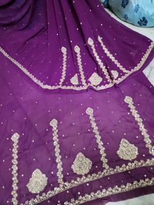 Purple zaridozi work and chiffon fabric Saree