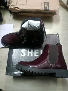 Burgundy Slip-On Almond Toe Boots