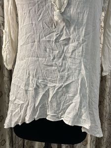 White Cotton Kurti with Lace Detail