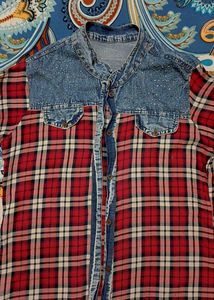 Stylish Checkered Denim Shirt – Dual Tone Look