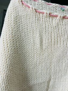 Cozy Cream Knit Sweater with Pink Accents