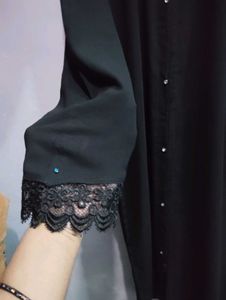 Elegant Black Lace Trim Abaya