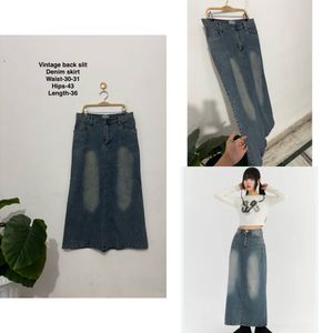 Vintage Back Slit Denim Skirt