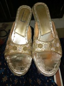 Embellished Gold Wedge Sandals