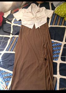 LIMITED OFfFER Chic Two-Tone Midi Dress with Slit