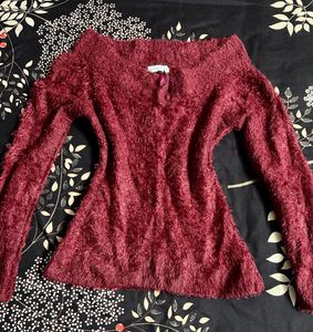 Cozy Fuzzy Burgundy Sweater