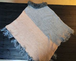 Stylish Two-Tone Poncho with Fringes