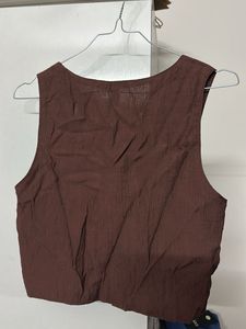Brown Textured Tie-Front Crop Top